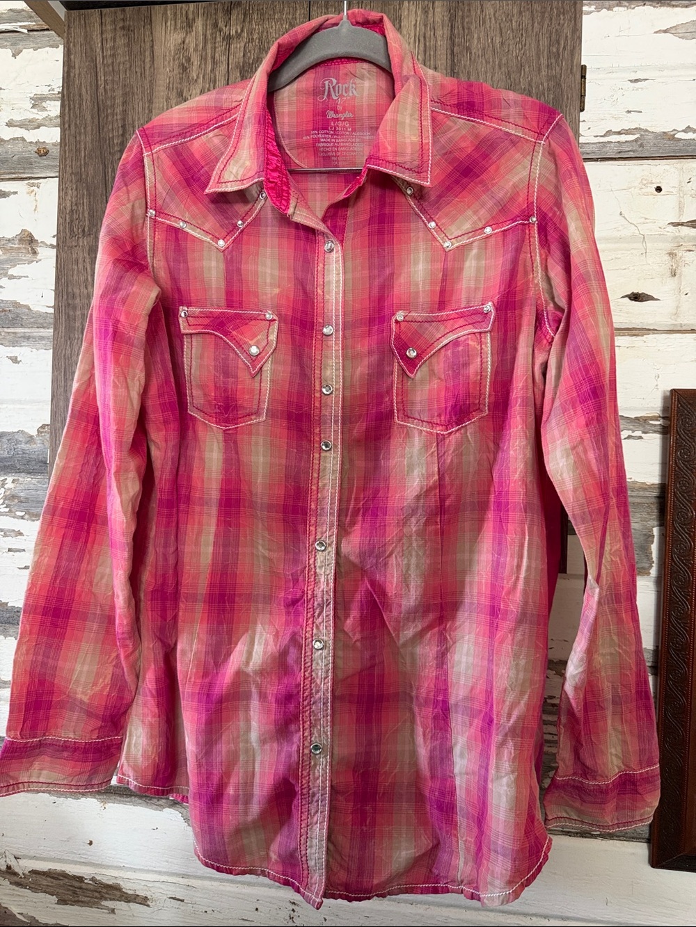 Rock & Roll Cowgirl Pink Plaid Western Button-Down Shirt